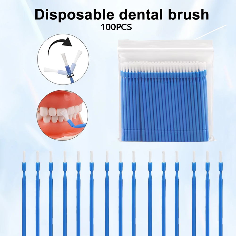 Teeth Whitening Home - 100 Stück Zahnärztliche Einweg-Mikrobürsten-Applikatoren, Biegbare Langstiel-Bürsten